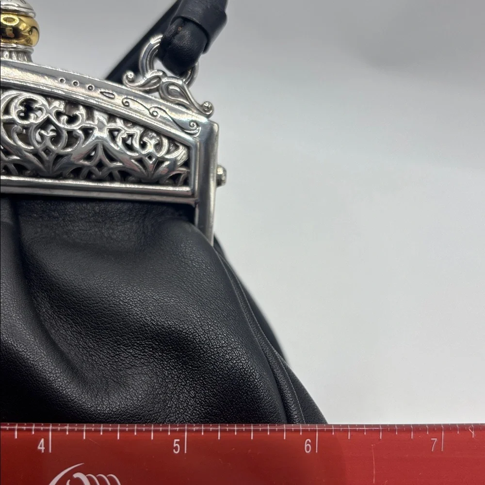 VTG Brighton black mini bag w/magnetic closure ornate silver & gold soft leather - Picture 7 of 10